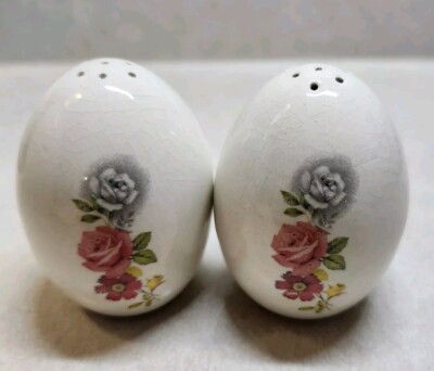 Vintage Easter Egg Salt and Pepper Shakers -Rose Design Rare Find