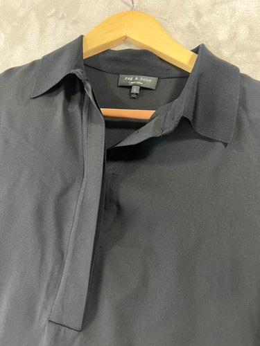 RAG & BONE LANGARM SEIDE HEMDBLUSENKLEID SCHWARZ/ELFENBEIN DESIGN GR. L leicht - Bild 3 von 12