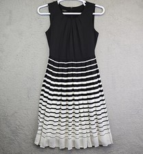 Talbot’s Dress Women 6 Black White Pleaded Chiffon Fit and Flare Academia Career