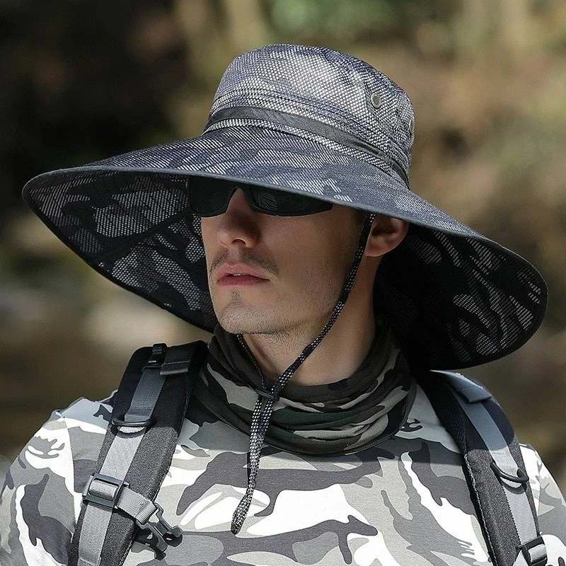 Men Waterproof Camouflage Cap Big Brim Sun Boonie Hat Fishing Outdoor Hike  Hats