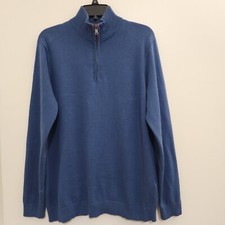 Quarter Zip men's Medium Cashmere Blend Blue Pullover Sweater WOOLOVERS