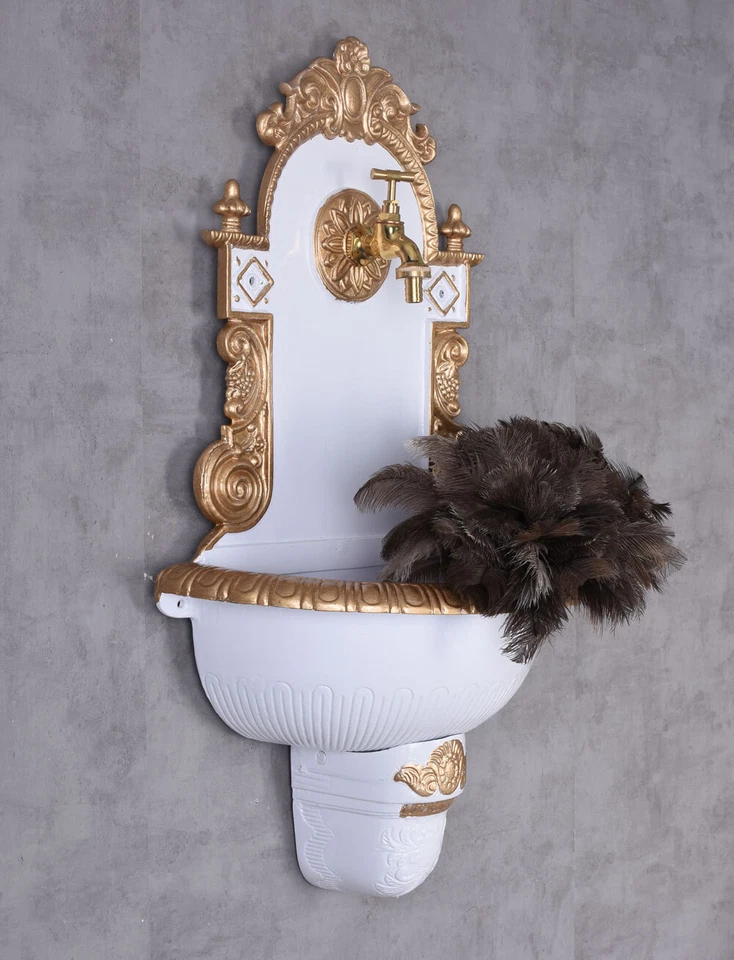 Wasserbecken Antik Brunnen Garten Weiss Gold Wandbrunnen Gartenbrunnen 72cm - Bild 3 von 4