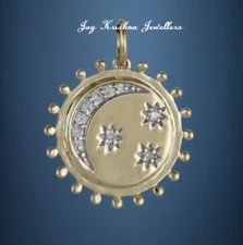 Star & Moon Diamond Pendant, 925 Silver Handmade Gold Plated Medallion Pendant