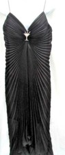 SIZE 10 BLACK. PLEATED,GEM TRIM, SWEETHEART NECK AND BACK TRAIN,DRESS, SOLAINE