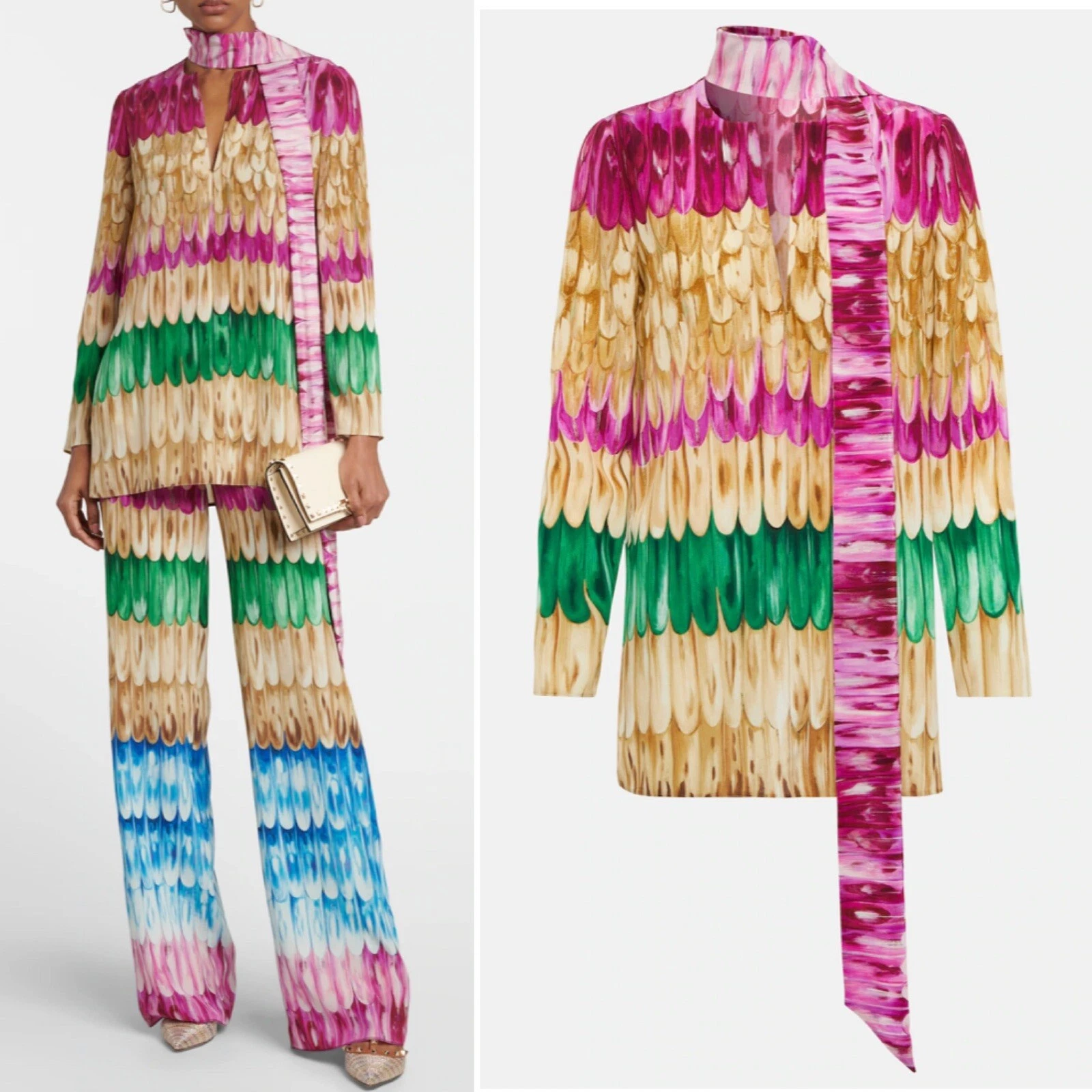 Valentino — Valentino silk feather print blouse 48. nwt orig $1750