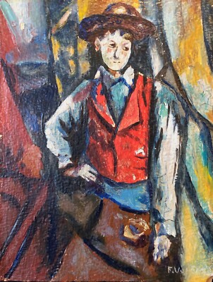Le Garçon au gilet rouge d'après Paul Cézanne signé F V Fauve