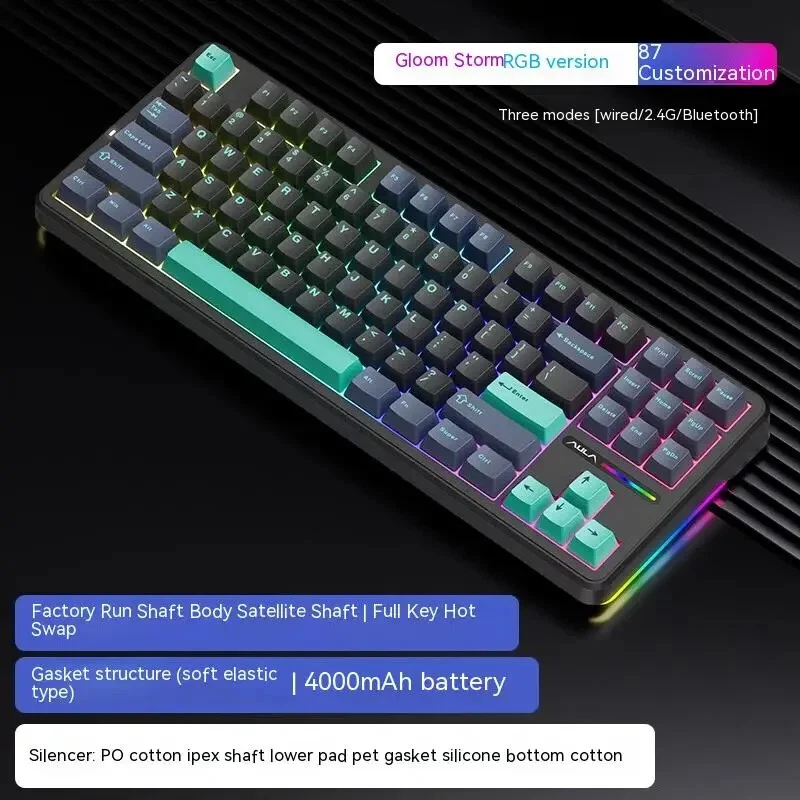 Bluetooth Tri-Mode 87-Key Hotswap Mechanical Gaming Keyboard Wireless