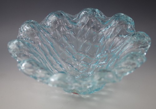 VTG SEGUSO MURANO GLASS LAMP SHADE -LARGE ICE BLUE LATTICE HAT SHAPE label - Picture 6 of 8