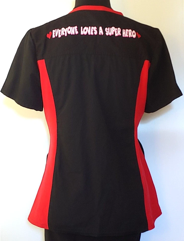 Avenger Tooniforms Women's ScrubTop Marvel Black/Red Small - Image 2 of 4