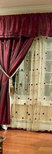 Blackout Curtains, Drapes with Lining, Valances, Gold Rope Tassels, Maroon Red