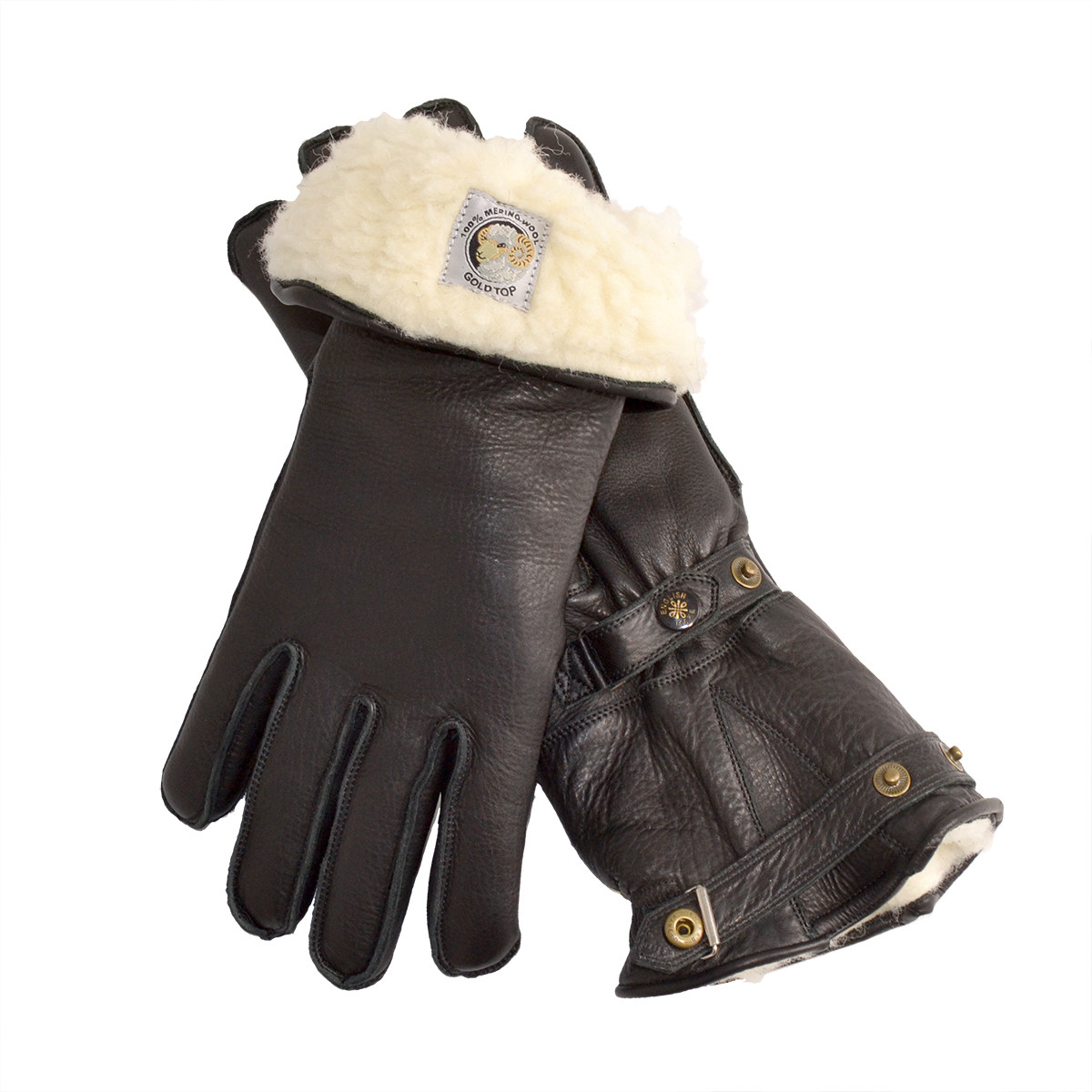GOLDTOP ゴールドトップ グローブ The Merino Wool Goldtop Merino Wool Windstopper Black Leather Motorcycle Gauntlets