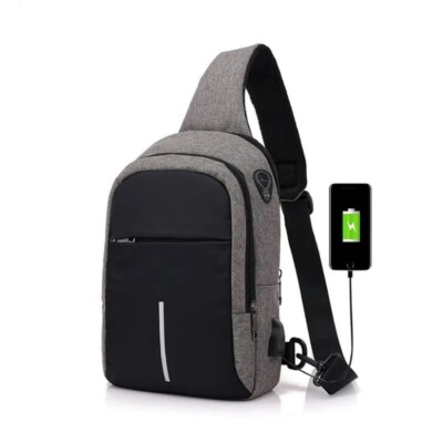 Herren Einschulter Rucksack kleine Umhängetasche mit USB Business Gürteltasche