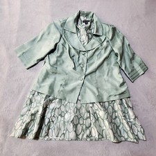 Dana Kay Womens 2Pc Set Blazer Suit Skirt 3/4 Sleeve Office Career Green