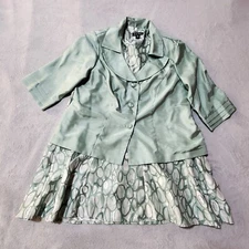 Dana Kay Womens 2Pc Set Blazer Suit Skirt 3/4 Sleeve Office Career Green