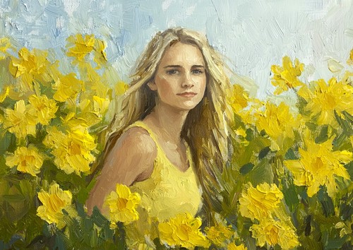Blonde in Bloom 5"x7" Print on Matte Paper | Vibrant Impressionist Floral Art - Picture 5 of 17