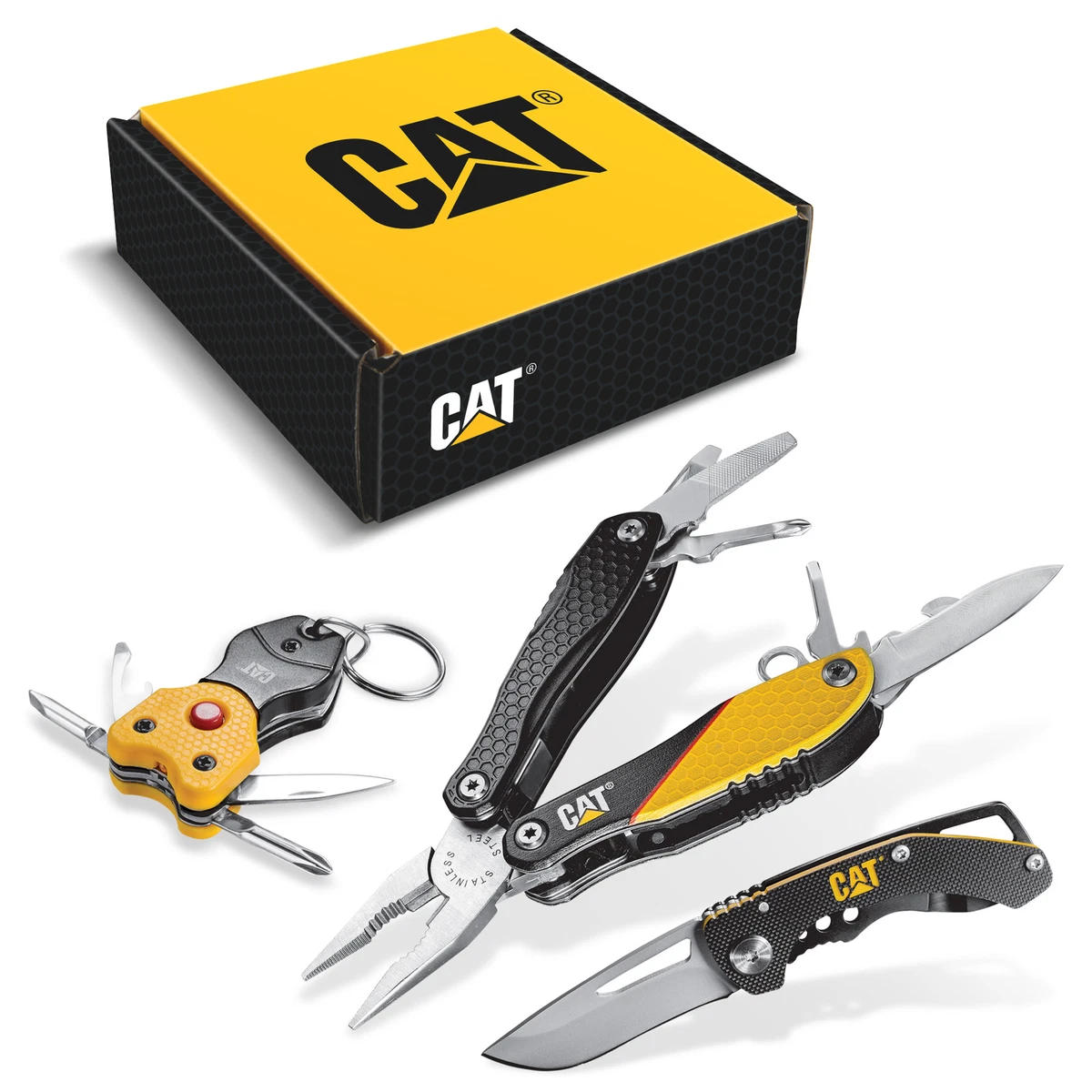 Cat 3 Piece 12 in 1 Multi Tool Knife and Multi Tool Key Chain Gift Box Set