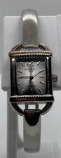 LA Express Ladies Watch New Battery Silver Band Bezel Grey Rectangular Dial