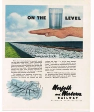 1946 Norfolk & Western RY Hand Balancing Glass Of Water art Vintage Ad 