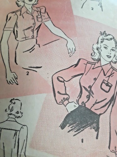 Shirt Blouse Top SHORT SLEEVE ONLY 16 Advance 2948 Sewing Pattern VTG 50s Button - Picture 2 of 6