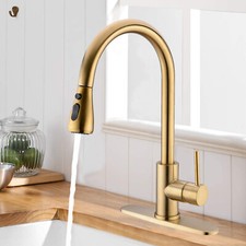 Kitchen Faucet with Pull Down Sprayer Brushed Gold Sink Mixer Single Handle Taps