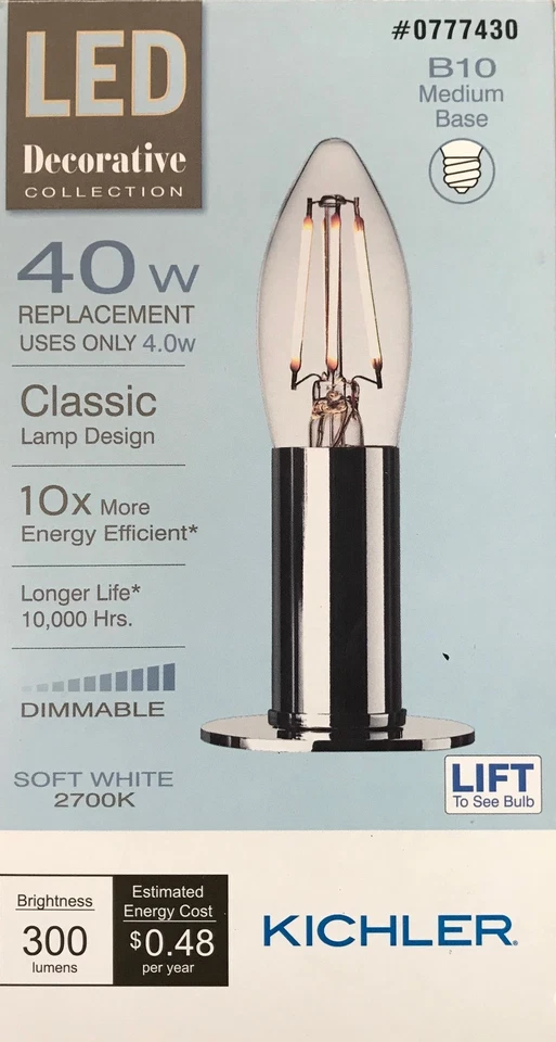 Kichler Decorative Collection 40-Watt Clear B10 LED Bulb w/Standard Base - NEW - Image 2 of 2