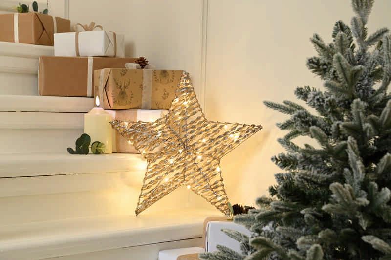 Festive Lit Champagne Gold Star Decoration