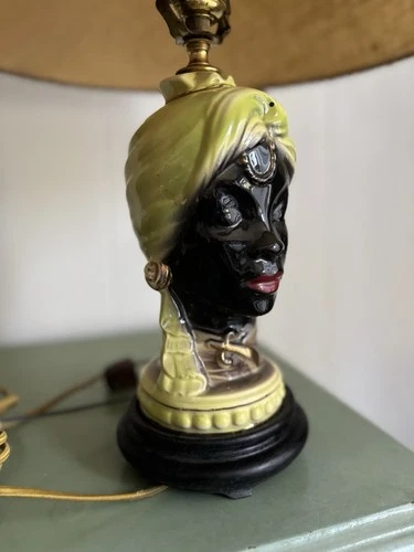 Vtg Shawnee Pottery Blackamoor Table  Lamp Nubian African Sultan Genie Works 50s