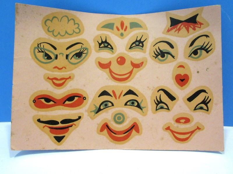 New Unused Vintage Funny Egg Clown Faces Decals Easter Eggs