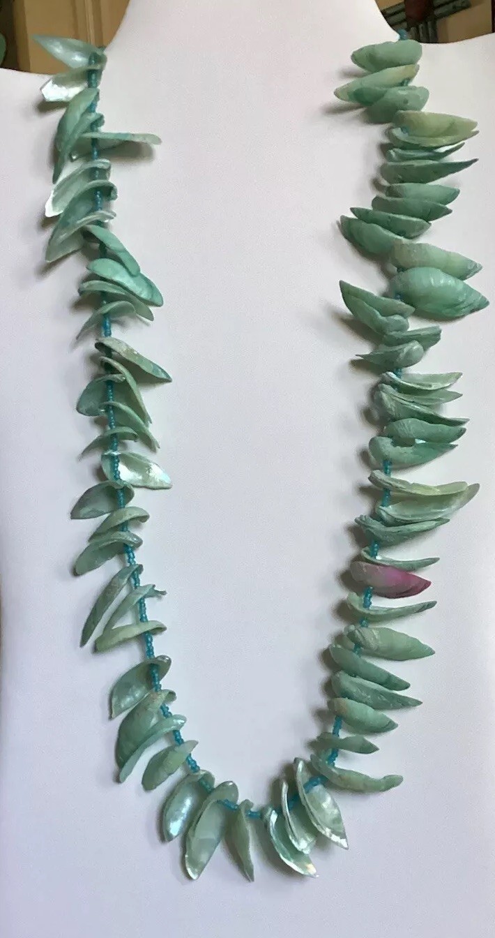 Seashell Muscles Statement Necklace Light Green I… - image 4