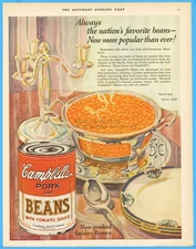 1928 Campbell's Pork & Beans Can Antique Kitchen Decor Canned Food Camden NJ Ad