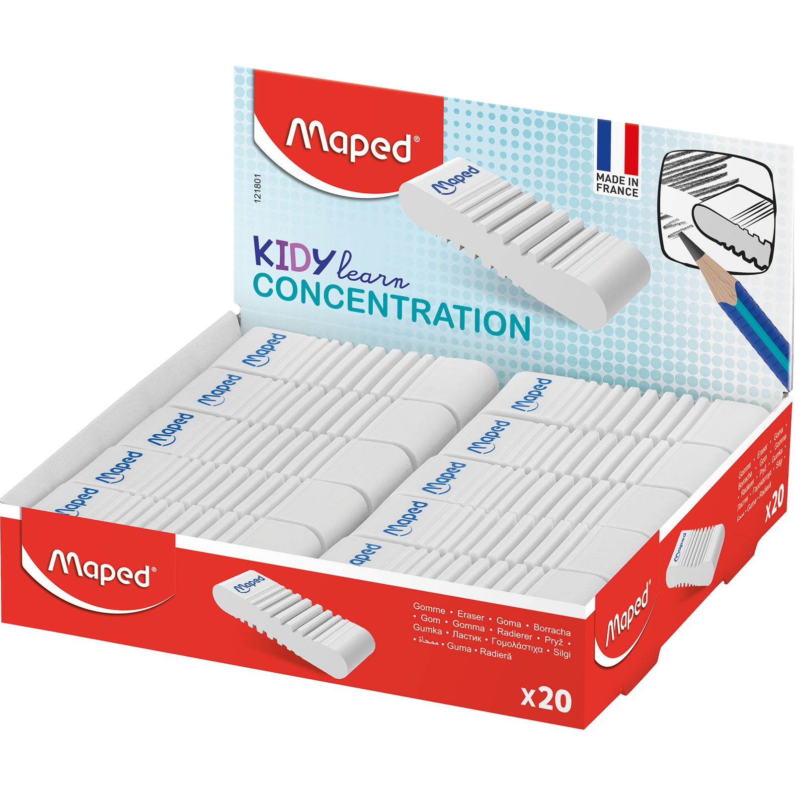 Helix ERASER KIDYLEARN CONCENTRATION DISPLAY pack of 20 erasers