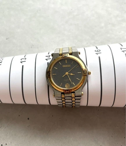 Gucci Men Wristwatch 9000M Black Round Silver Gold Quartz Analog No Work 115049 - Picture 9 of 11