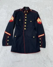 USMC Marine Corps Dress Blue Alpha Jacket Coat - Sergeant Rank - Sz 36S 36x30x23