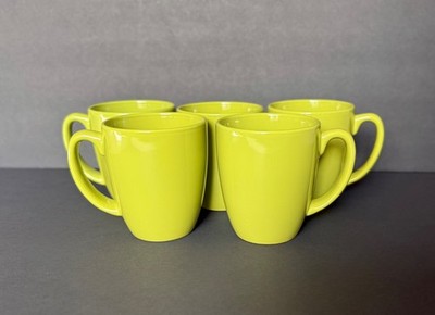 Set of 5 Corning Corelle Lime Green Garden Sketch Bands Stoneware Coffee Mugs