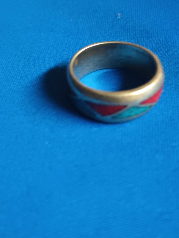 Sterling Silver Ring red and blue turquoise triangles 
