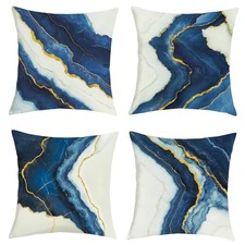 Navy Blue Marble Throw Pillow Covers 18x18 Inch Set of 4 Modern Abstract Wave