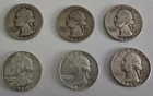 Lot of 6 Silver Washington Quarters – 90% Silver – Pre-1965 - $1.50 Face Value