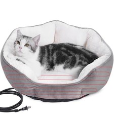 Heated Cat Bed Indoor for Cats  Small Dogs - Winter Warm Plush 20x20 Inch