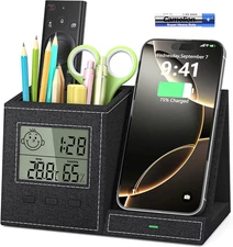 Multifunctional Pen Holder and Organizer for Desk with Wireless Charger, Digital