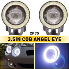 Universal 3 Round Projector White Led Drl Halo Eyes Angel Fog Lights Lamp 2pc