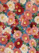 VINTAGE BLOOMS PACKED FLORAL ON BLUE BY QUILTING TREASURES COTTON FABRIC HALF YD