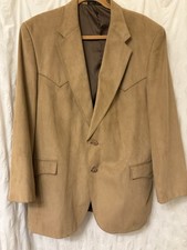 Vtg Circle S Dallas Men's 44R, 2 Button Western Cowboy Faux Suede Tan Sport Coat