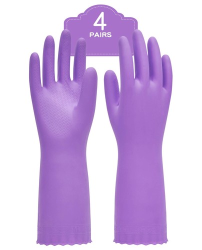 4 Pairs Reusable Dishwashing Cleaning Gloves with Latex Free, Cotton Lining, ...