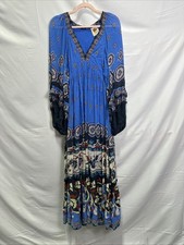 FARM Rio Multicolored Anika Tiles Blue Maxi Dress Size M Fabric Pull ex-RTR