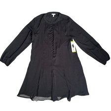 Joie Flared Black Mini Dress Sheer Balloon  Sleeves Sz. Medium Short Buttons NEW