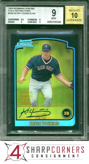2003 Bowman Chrome Autograph Gold Refractor #336 Kevin Youkilis RC BGS 9 AUTO 10