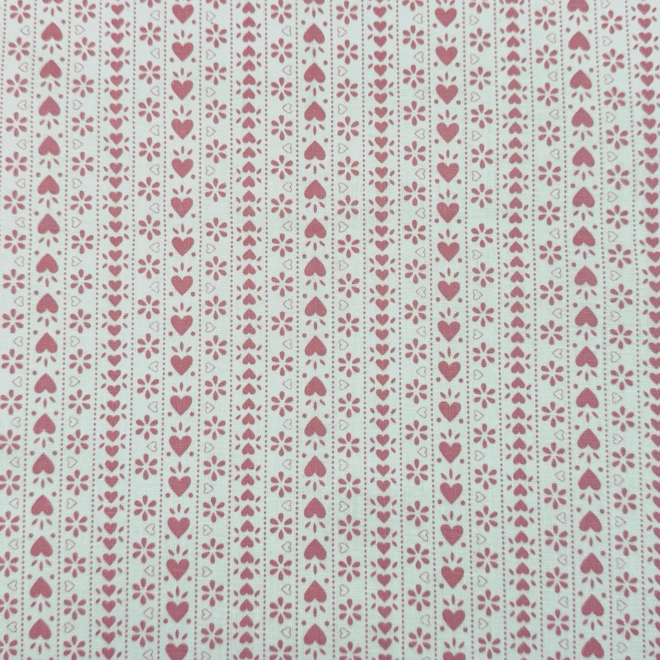 Vtg Valentines Fabric Petite Hearts Flowers Pink White Cotton 1/2 Yd x 36" Doll - Image 2 of 4