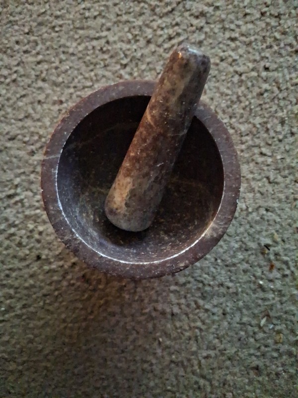 India Vintage Multicolor Heavy Industrial Marble Mortar 3" T 4" W & Pestle 4" T 