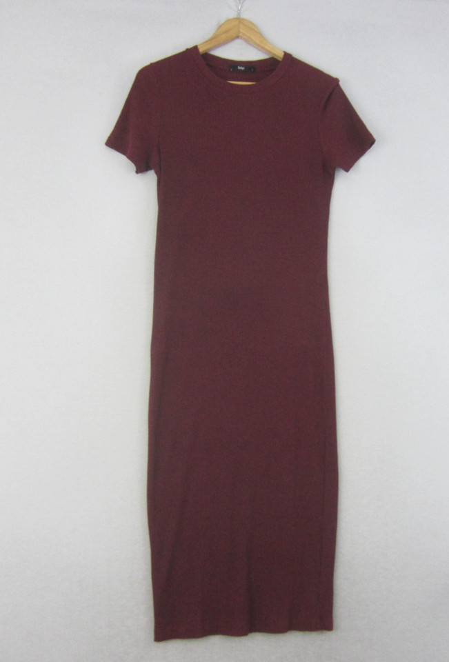 Sportsgirl Dress Womens Large Red Ribbed Cap Sleeve Bodycon Midi Stretch Casual