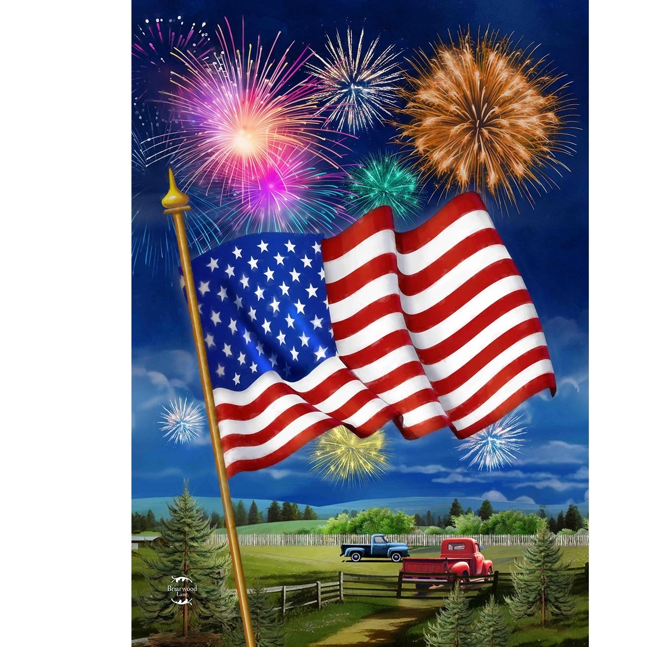 Briarwood Lane American Flag Firework Garden Flag